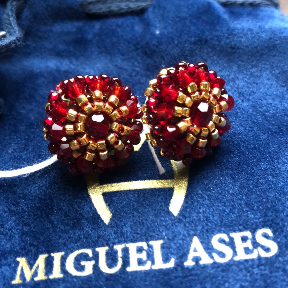 Miguel Ases Rubellite Bead/Gold Earrings
